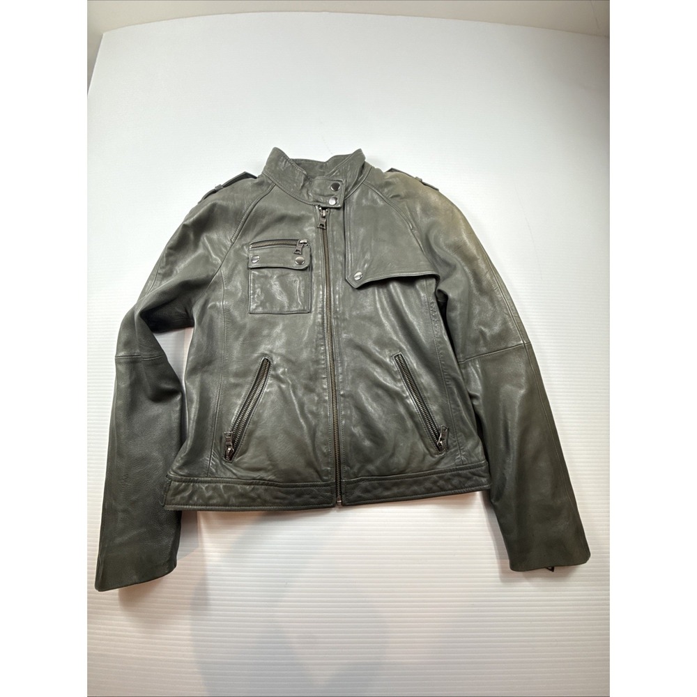 Banana Republic 100% Leather Women S Green Soft Jacket Moto Discolored